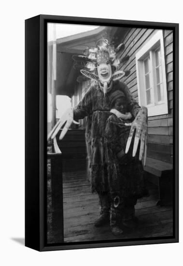 Eskimo Medicine Man and Sick Boy in Alaska Photograph - Alaska-Lantern Press-Framed Stretched Canvas