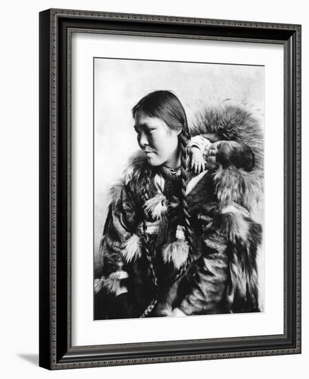 Eskimo Mother and Child in Alaska Photograph - Alaska-Lantern Press-Framed Art Print