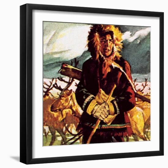 Eskimo with His Reindeer-English School-Framed Giclee Print