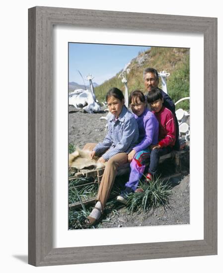 Eskimos, Sledge and Whale Bones at Yanrakino Village, Chukchi Peninsula, Russian Far East, Russia-Geoff Renner-Framed Photographic Print