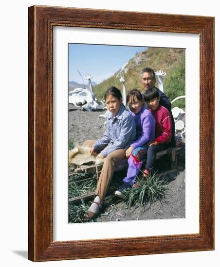 Eskimos, Sledge and Whale Bones at Yanrakino Village, Chukchi Peninsula, Russian Far East, Russia-Geoff Renner-Framed Photographic Print