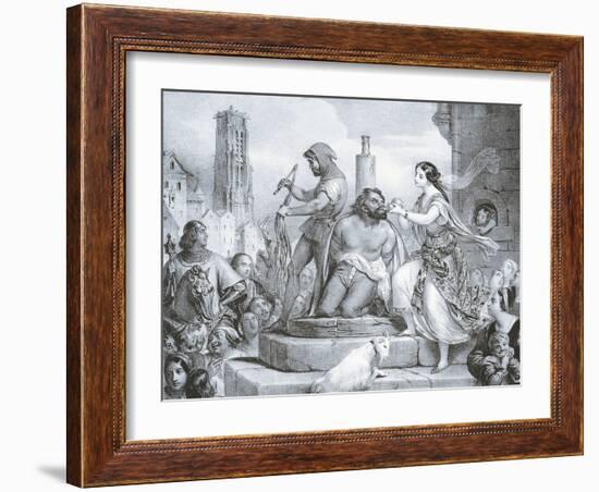 Esmeralda and Quasimodo, Illustration-Eugene Deveria-Framed Giclee Print