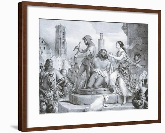 Esmeralda and Quasimodo, Illustration-Eugene Deveria-Framed Giclee Print