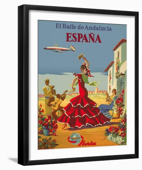 España (Spain)- Iberia Air Lines of Spain - Flamenco Dancers-Pacifica Island Art, Inc^-Framed Giclee Print