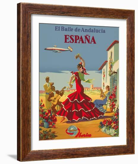 España (Spain)- Iberia Air Lines of Spain - Flamenco Dancers-Pacifica Island Art, Inc^-Framed Giclee Print