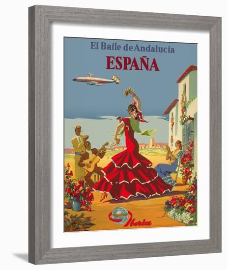 España (Spain)- Iberia Air Lines of Spain - Flamenco Dancers-Pacifica Island Art, Inc^-Framed Giclee Print