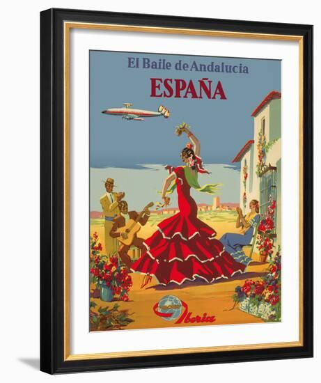 España (Spain)- Iberia Air Lines of Spain - Flamenco Dancers-Pacifica Island Art, Inc^-Framed Giclee Print