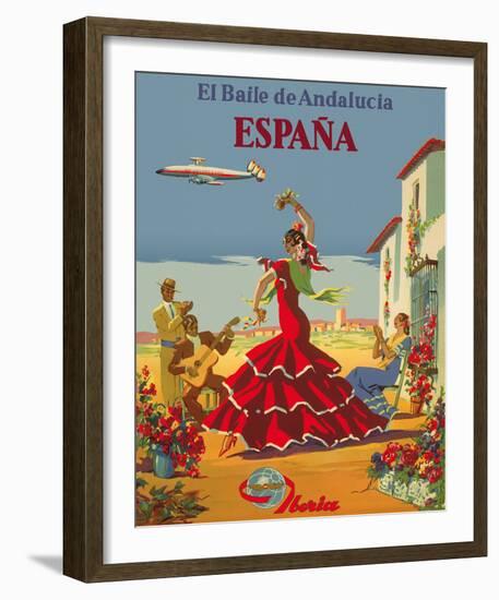 España (Spain)- Iberia Air Lines of Spain - Flamenco Dancers-Pacifica Island Art, Inc^-Framed Giclee Print