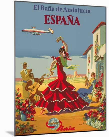 España (Spain)- Iberia Air Lines of Spain - Flamenco Dancers-Pacifica Island Art, Inc^-Mounted Giclee Print