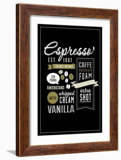 Espresso Freshly Brewed (black)-Lantern Press-Framed Art Print