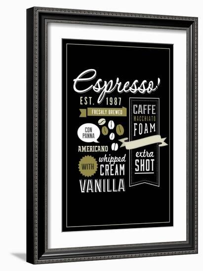 Espresso Freshly Brewed (black)-Lantern Press-Framed Art Print