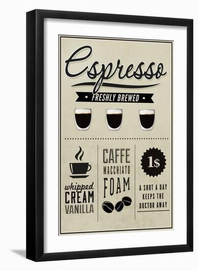 Espresso Freshly Brewed (cream)-Lantern Press-Framed Art Print