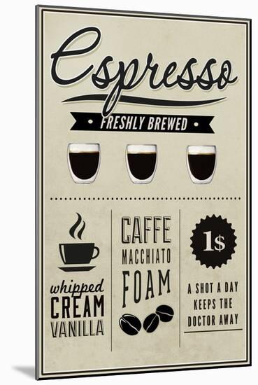 Espresso Freshly Brewed (cream)-Lantern Press-Mounted Art Print