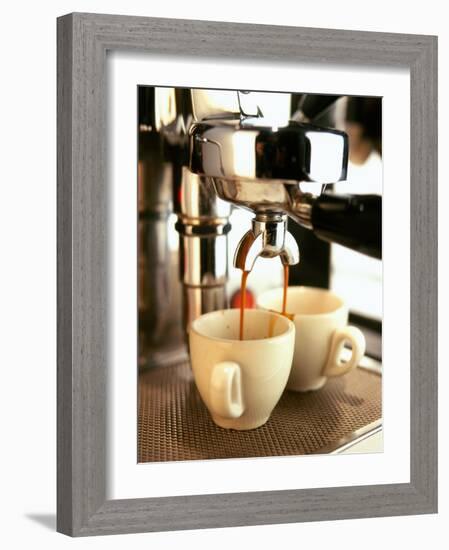 Espresso Running out of Espresso Machine into Two Cups-Stefan Braun-Framed Photographic Print