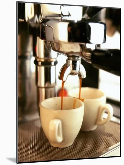 Espresso Running out of Espresso Machine into Two Cups-Stefan Braun-Mounted Photographic Print