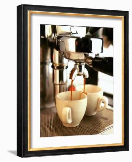 Espresso Running out of Espresso Machine into Two Cups-Stefan Braun-Framed Photographic Print