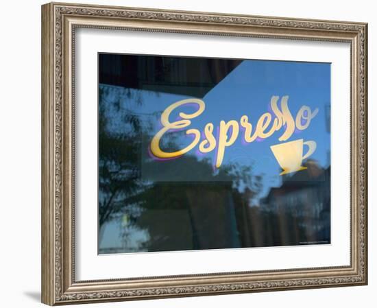 Espresso Sign in Cafe Window, Portland, Oregon, USA-Janis Miglavs-Framed Photographic Print