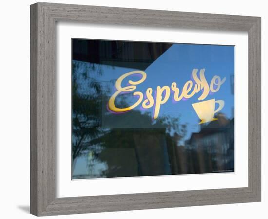 Espresso Sign in Cafe Window, Portland, Oregon, USA-Janis Miglavs-Framed Photographic Print