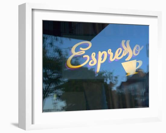 Espresso Sign in Cafe Window, Portland, Oregon, USA-Janis Miglavs-Framed Photographic Print