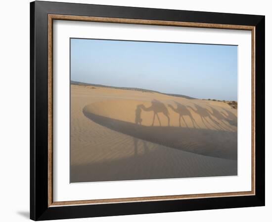 Essaouira Beach Camel Shadows, Morocco, North Africa, Africa-Charles Bowman-Framed Photographic Print