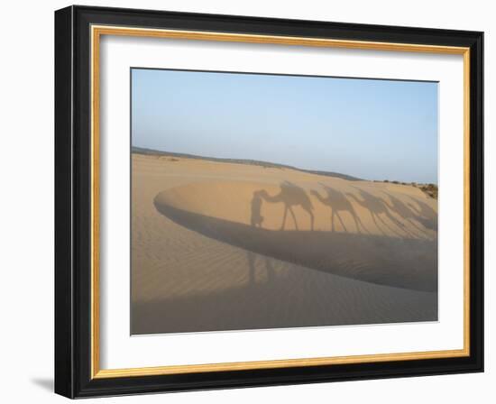 Essaouira Beach Camel Shadows, Morocco, North Africa, Africa-Charles Bowman-Framed Photographic Print