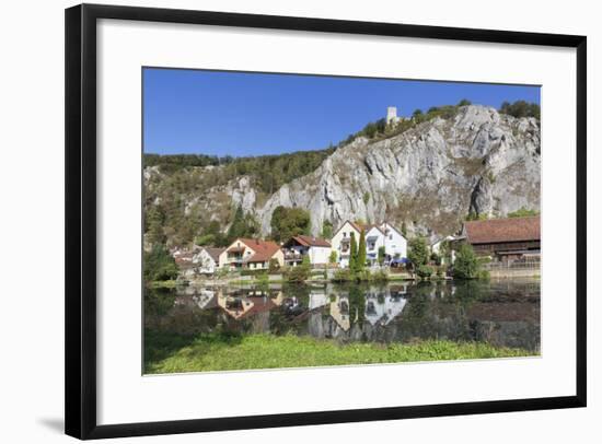 Essing with Castle Randeck Is Reflected at the Altmuehl, Nature Reserve Altmuehl Valley, Germany-Markus Lange-Framed Photographic Print