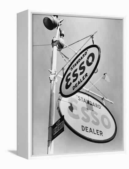 Esso Gasoline Dealer Sign on Chestnut St. in Philadelphia in 1939-null-Framed Stretched Canvas