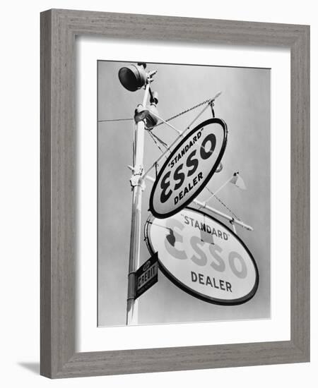 Esso Gasoline Dealer Sign on Chestnut St. in Philadelphia in 1939-null-Framed Photo