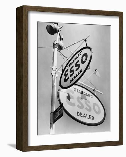 Esso Gasoline Dealer Sign on Chestnut St. in Philadelphia in 1939-null-Framed Photo