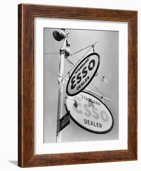 Esso Gasoline Dealer Sign on Chestnut St. in Philadelphia in 1939-null-Framed Photo