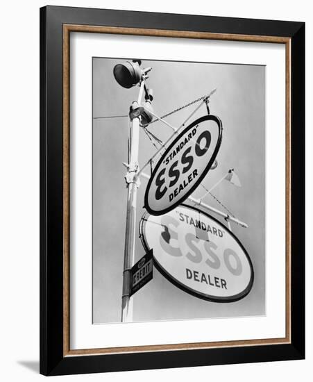 Esso Gasoline Dealer Sign on Chestnut St. in Philadelphia in 1939-null-Framed Photo