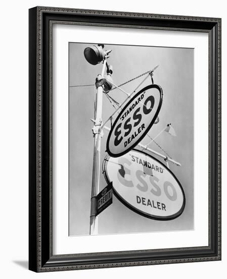 Esso Gasoline Dealer Sign on Chestnut St. in Philadelphia in 1939-null-Framed Photo