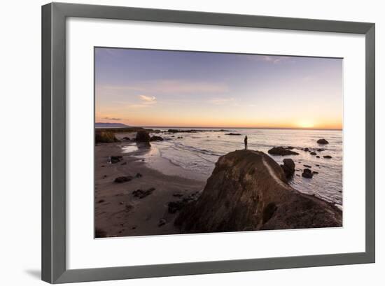 Estero Bay Along Hwy 1, California, USA: A Man Standing On A Cliff Looking Over Estero Bay-Axel Brunst-Framed Photographic Print