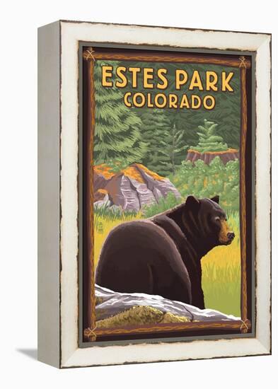 Estes Park, Colorado - Black Bear in Forest-Lantern Press-Framed Stretched Canvas