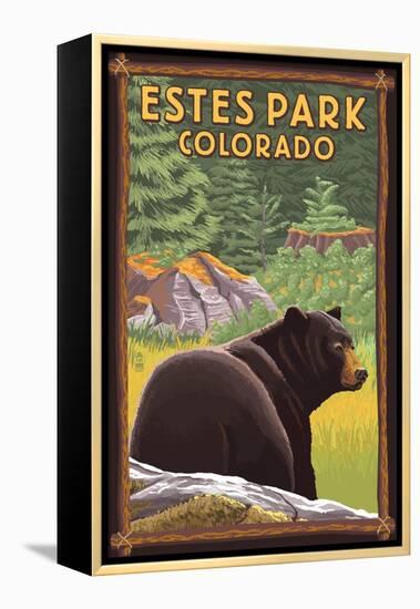 Estes Park, Colorado - Black Bear in Forest-Lantern Press-Framed Stretched Canvas