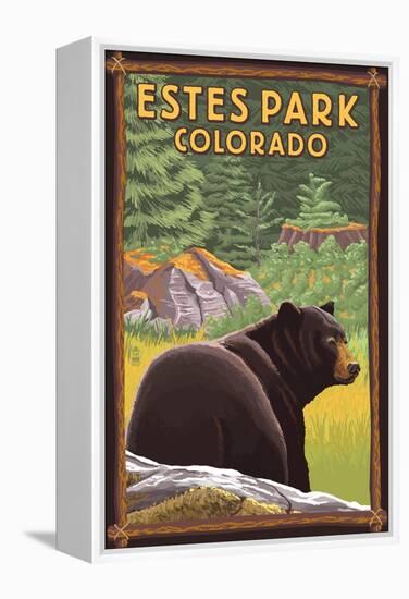 Estes Park, Colorado - Black Bear in Forest-Lantern Press-Framed Stretched Canvas