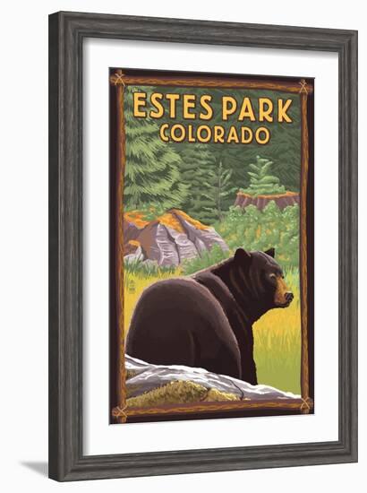 Estes Park, Colorado - Black Bear in Forest-Lantern Press-Framed Art Print