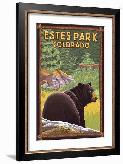 Estes Park, Colorado - Black Bear in Forest-Lantern Press-Framed Art Print