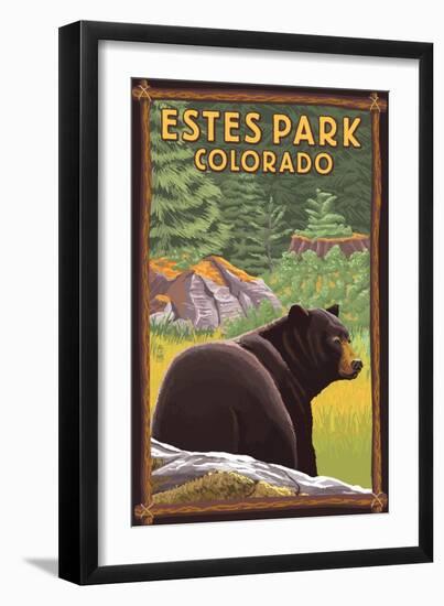 Estes Park, Colorado - Black Bear in Forest-Lantern Press-Framed Art Print