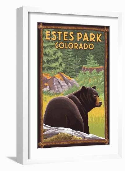 Estes Park, Colorado - Black Bear in Forest-Lantern Press-Framed Art Print