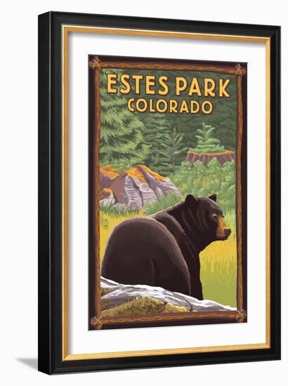 Estes Park, Colorado - Black Bear in Forest-Lantern Press-Framed Premium Giclee Print