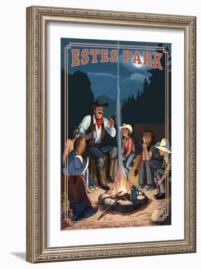 Estes Park, Colorado - Cowboy Campfire Story Telling-Lantern Press-Framed Art Print