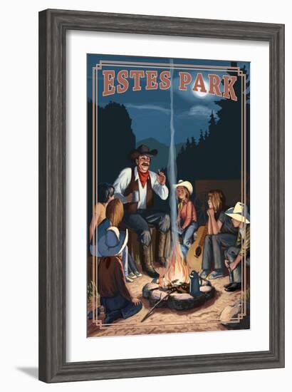 Estes Park, Colorado - Cowboy Campfire Story Telling-Lantern Press-Framed Art Print