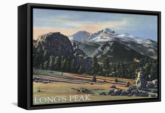 Estes Park, Colorado - Longs Peak View-Lantern Press-Framed Stretched Canvas