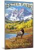 Estes Park, Colorado - Mountains and Elk-Lantern Press-Mounted Art Print