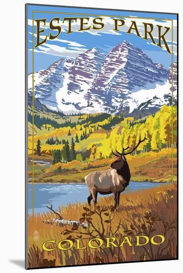 Estes Park, Colorado - Mountains and Elk-Lantern Press-Mounted Art Print