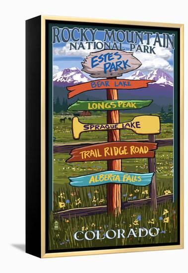 Estes Park, Colorado - Sign Destinations-Lantern Press-Framed Stretched Canvas