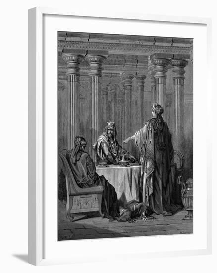 Esther (C450 B) before Her Husband King Ahasuerus (Xerxes) of Persia, 1866-Gustave Doré-Framed Giclee Print