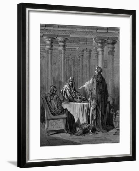 Esther (C450 B) before Her Husband King Ahasuerus (Xerxes) of Persia, 1866-Gustave Doré-Framed Giclee Print
