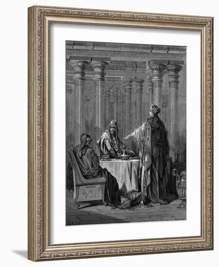 Esther (C450 B) before Her Husband King Ahasuerus (Xerxes) of Persia, 1866-Gustave Doré-Framed Giclee Print